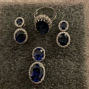 Earrings, 18k white gold, diamond,sapphire, jewelry set